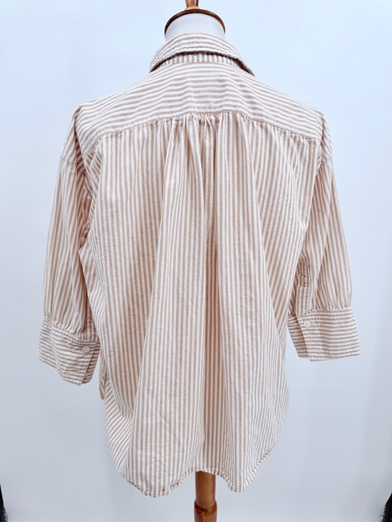TUCKERNUCK Adair Tan White Striped Boyfriend Blouse in Beachwood Stripe - Picture 3 of 7